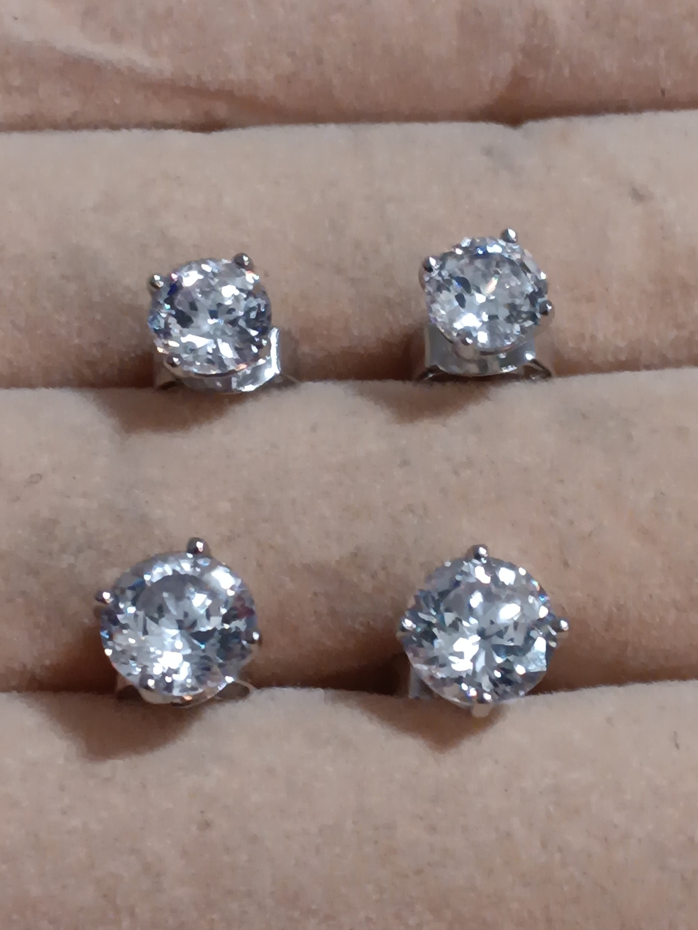 Two Pairs Classic Round CZ Stud Earrings in Sterling Silver - Women Jewelry